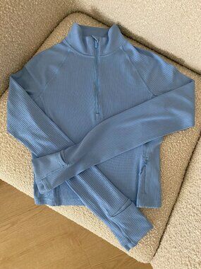 Lululemon It's Rulu Ribbed Cropped Half Zip Updated Sinatra Blue Size XS